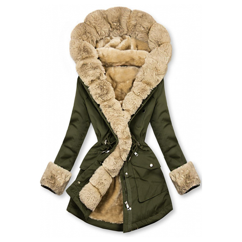 Women's top with fluff collar pocket coat_voghion.com