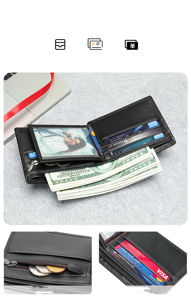 Geldbörse Herren-Kurzschluss-Oberschicht-Rindsleder-Herrenleder-handgemachte authentische Geldscheinklammer-Herren-Münzbrieftasche_voghion.com