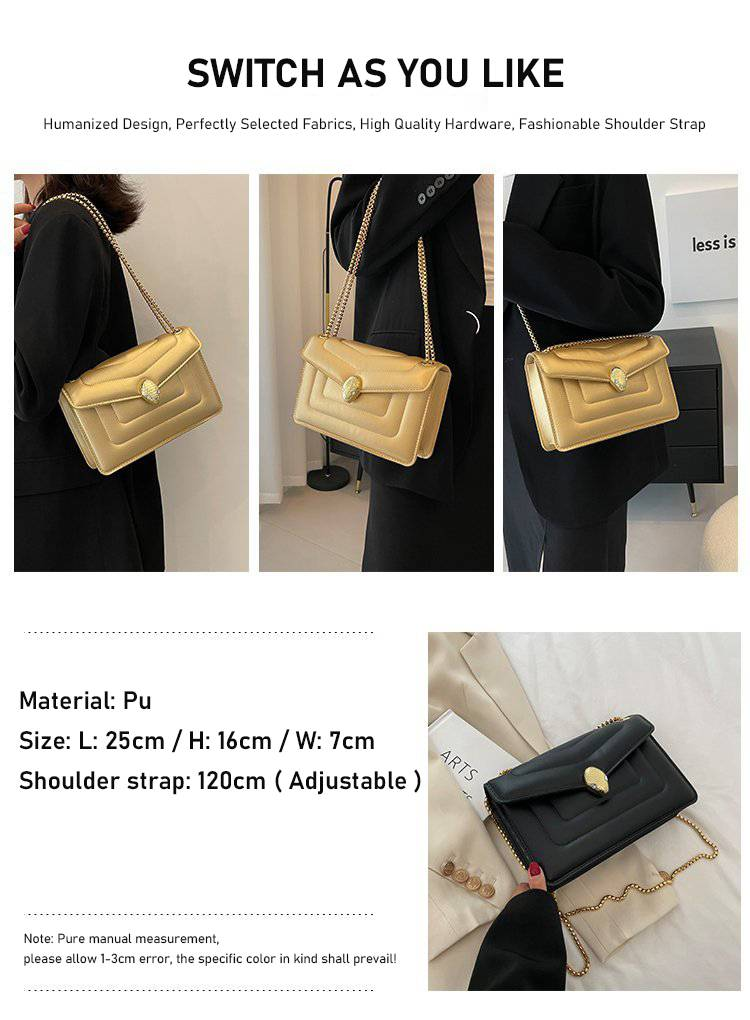 Fashion Snakehead Women's Bag PU Leather Chain Slanting Small Square Bag Women Soft Leather Linger Retro Shoulder Bag For Women_voghion.com