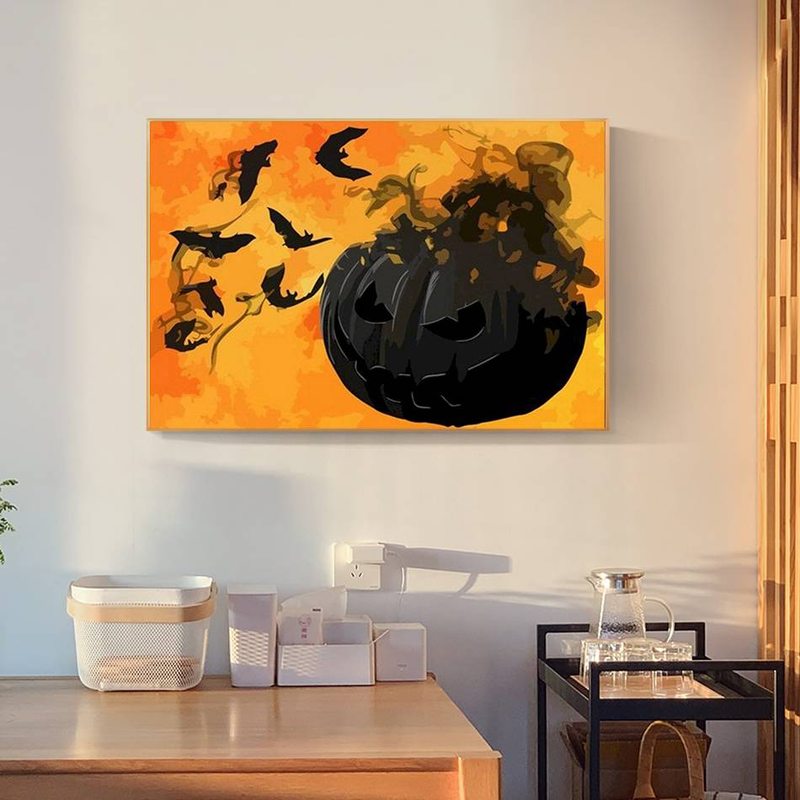 Kits de pintura acrílica por números de RUOPOTY, pinturas por números, pintura de linterna de calabaza negra, números, arte de pared_voghion.com