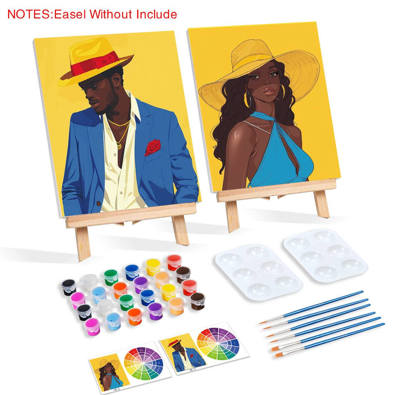 2pcs Framed Couples Paint Party Kits Canvas For Adults For Paint And Games For Couples Painting Kit Elegant Ladies Gentlemen 20x25cm/8x10inch_voghion.com