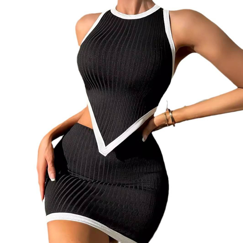 2025 Solid Sleeveless Folds Tube Crop Top Skirts 2 Piece Matching Set Summer Fashion Streetwear Beach Clothing_voghion.com