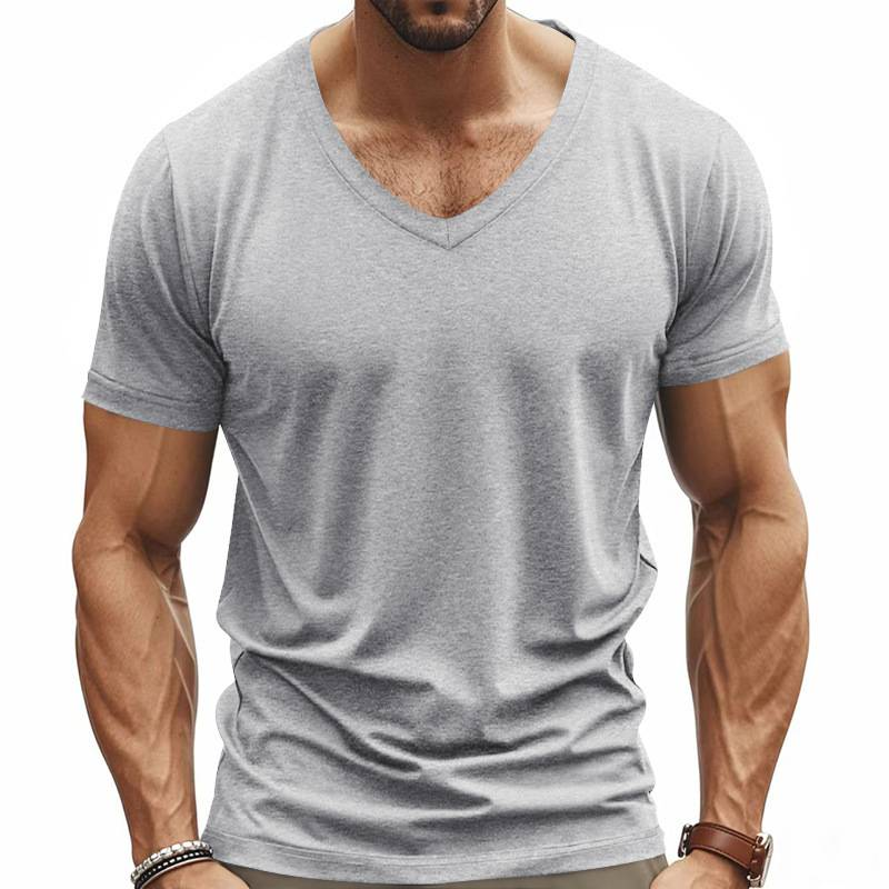 Trendiges, schnelltrocknendes, atmungsaktives, lässiges, sportliches und individuelles T-Shirt mit V-Ausschnitt für Herren im Frühling und Sommer_voghion.com