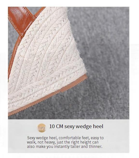 Scarpe da donna, nuovo stile, con zeppa, suola spessa, tacco alto, scarpe da donna chiuse, pantofole con fibbia, suola in corda di paglia_voghion.com