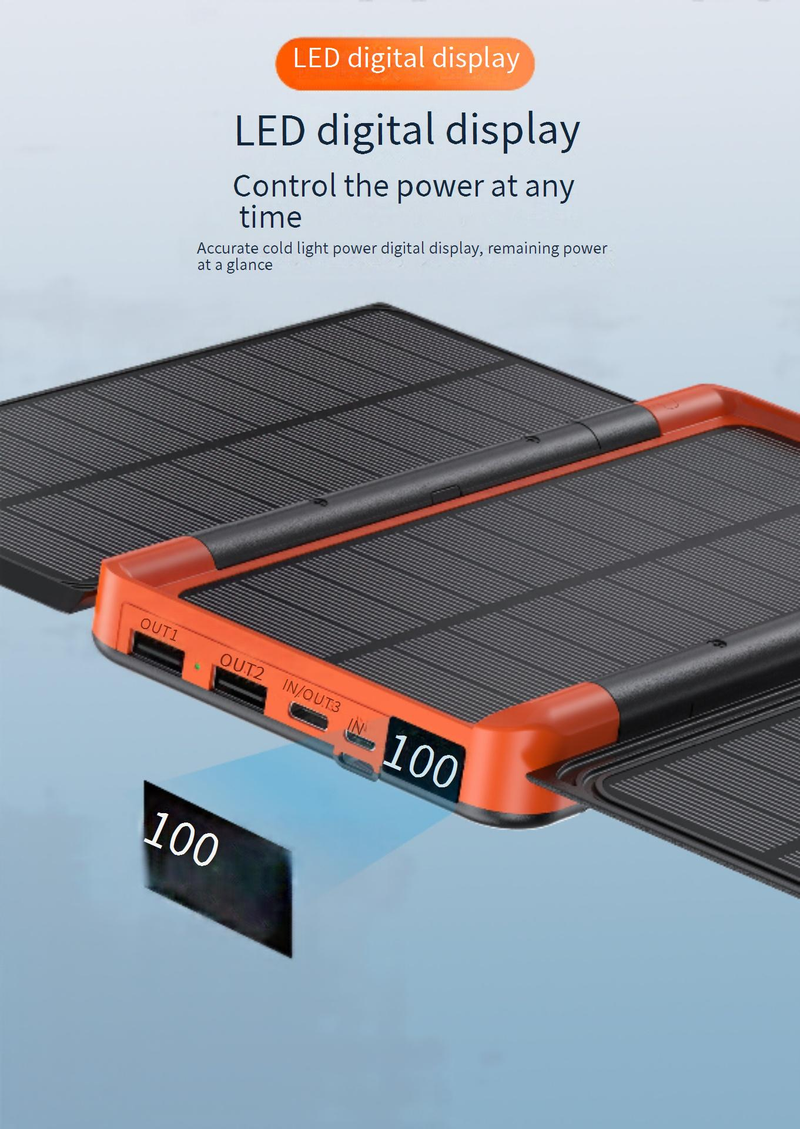 Power Bank Multifunktionales faltbares Solarladegerät 20000 MAh Mobile Power Bank mit großer Kapazität für Camping im Freien_voghion.com