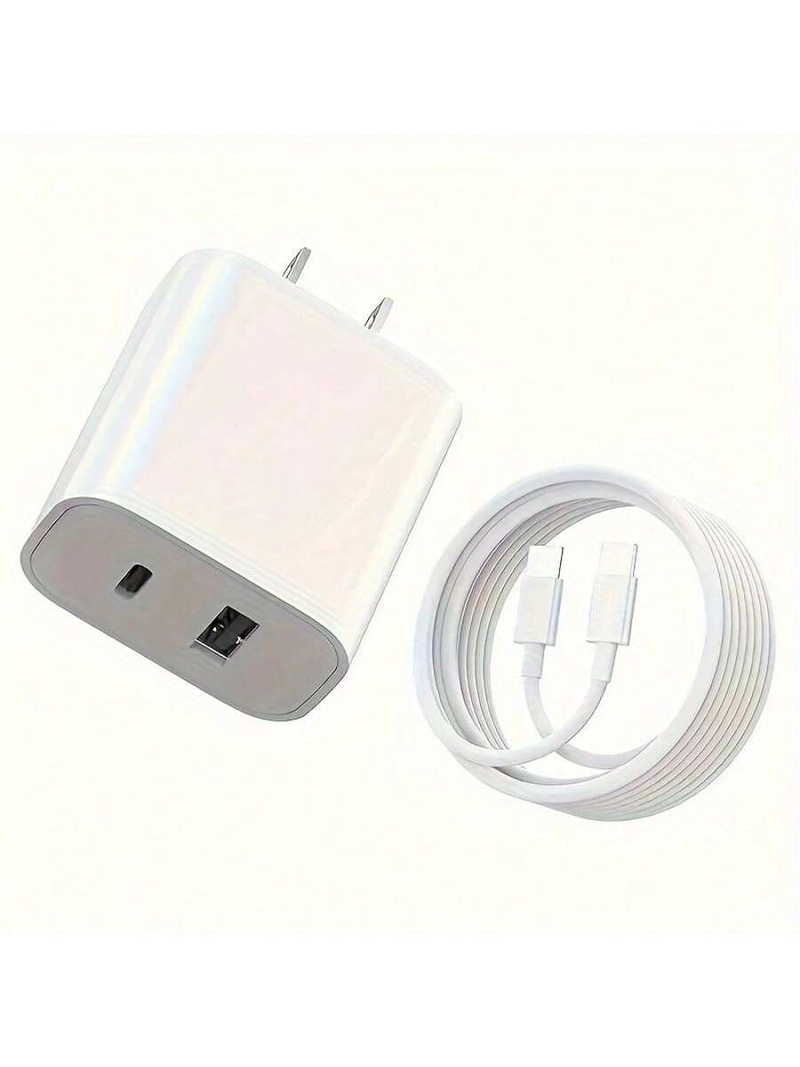 Adaptador de corriente USB-C rápido dual de 20 W: carga rápida, puerto dual, cable tipo C de 1,8 m, compatible con iPhone 15 y iPad._voghion.com