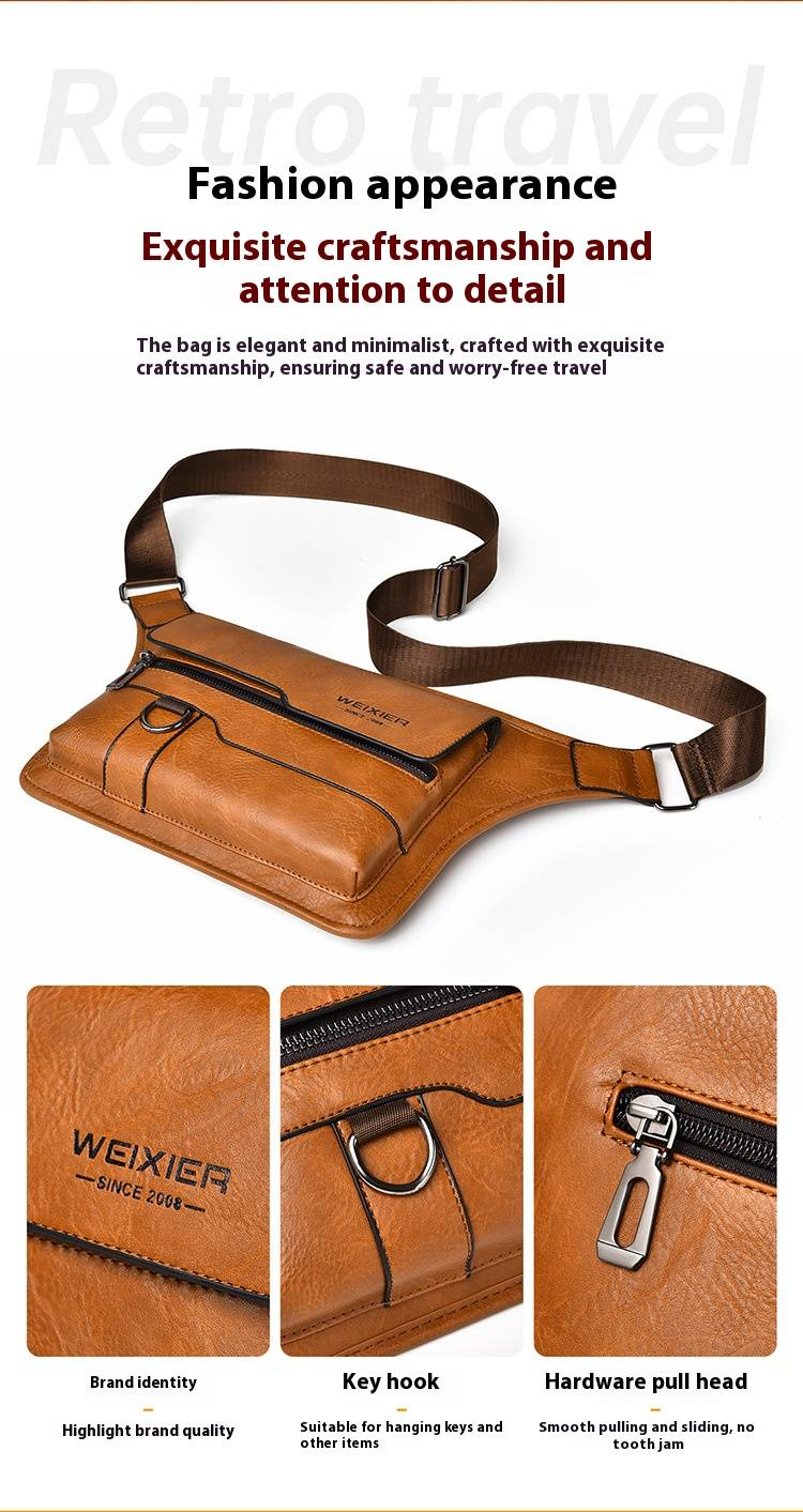 Men's Premium PU Crossbody Sling Bag - Large Capacity Water-Resistant Chest Bag For Daily Use, Minimalist Anti-Theft Shoulder Bag_voghion.com
