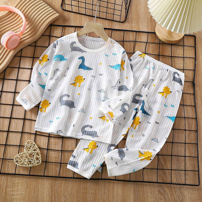 Soft Breathable Cotton Baby Children Pajamas Set Cute Cartoon Long Sleeve Home Sleepwear Set For 0-5 Years Old_voghion.com