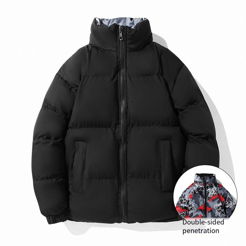 Men's Reversible Short Puffer Jacket With Stand Collar - Stylish Streetwear Bomber Coat For Winter (Black/Khaki/Gray)_voghion.com
