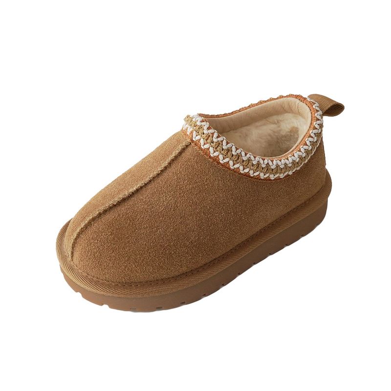 XSHX Stivali invernali slip-on in vera pelle stile etnico vintage per bambini - Caldi e comodi, nero/marrone chiaro/rosa antico, taglie 23-37_voghion.com