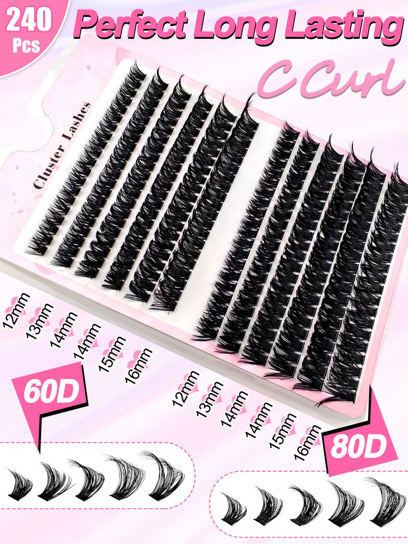 240pcs DIY Lash Extension Kit 12-16mm Length Mixed 60D+80D 2 Styles Mixed Individual False Lashes , Eyelashes Set_voghion.com
