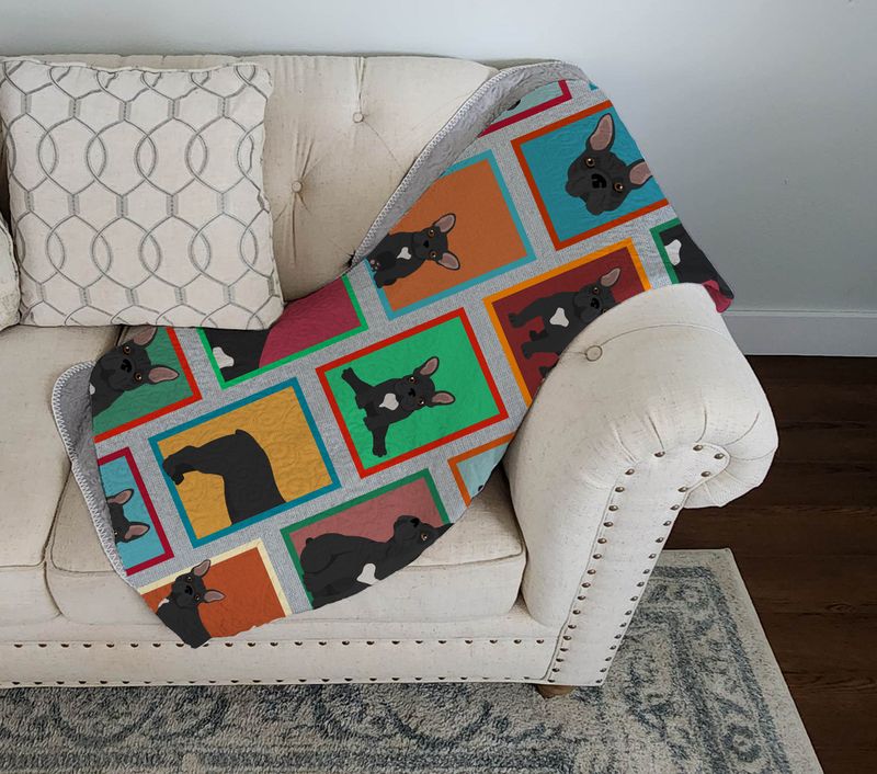 Lots of Black French Bulldog Quilted Blanket 50x60 Artwork Pattern Quilted Throw Blanket for Bed, Couch, Sofa, Soft and Lightweight_voghion.com