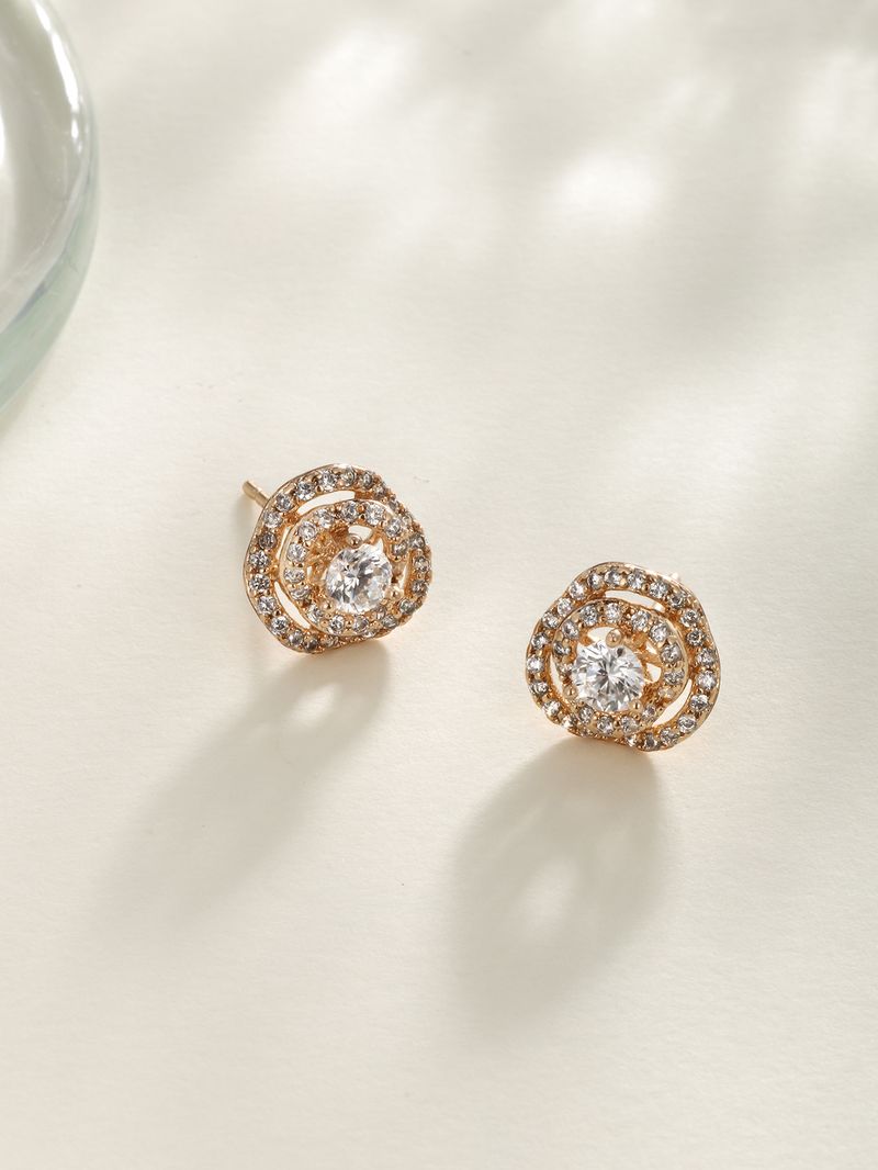 Full Dia Hollow Rose Zircon Simple Small Exquisite Summer High End Earrings For Women_voghion.com