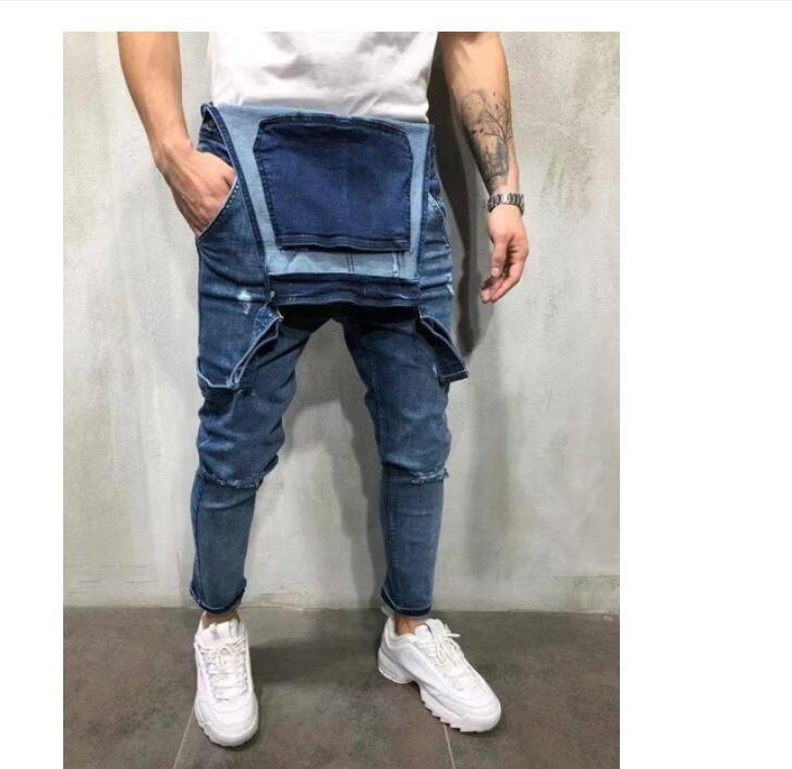 Macacão jeans masculino com cadarço jeans rasgado_voghion.com