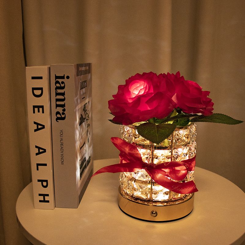 Nueva lámpara de ambiente de escritorio de cristal rosa, decoración de dormitorio, luz de cama, luz de noche, regalo de cumpleaños, decoración de ramo_voghion.com