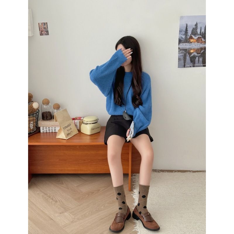 Wollsocken mit Punkten – dicke Thermosocken aus Strick für Winter, Herbst und Frühling – atmungsaktive, bequeme und stylische Mid-Crew-Socken für den täglichen Gebrauch_voghion.com