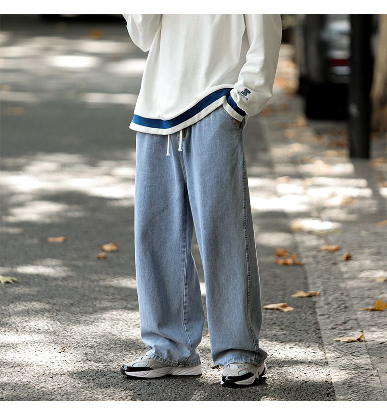 Dark Blue Vintage Jeans Men's Japanese Trendy Brand Drape Straight Pants Ins High Street Ruffian Handsome Drawstring Wide-leg Pants_voghion.com