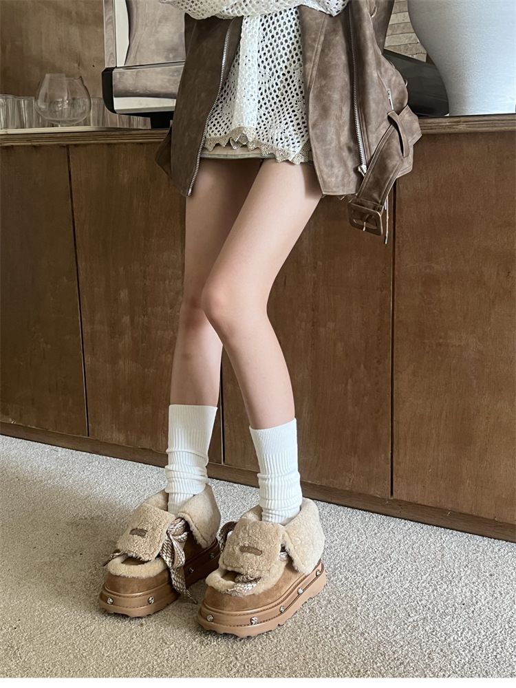 SUGA Neue Herbst Winter Rose Spitze Dicke Sohle Pelzigen Schnee Stiefel Für Frauen YOUN_voghion.com