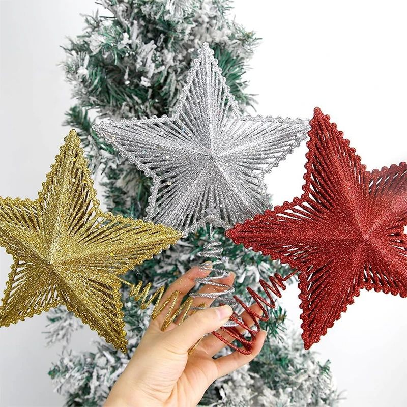 25cm Christmas Tree Top Glitter Gold Silver Star Home Xmas Tree Ornaments Christmas Decoration For Home 2024 Natal New Year 2025_voghion.com