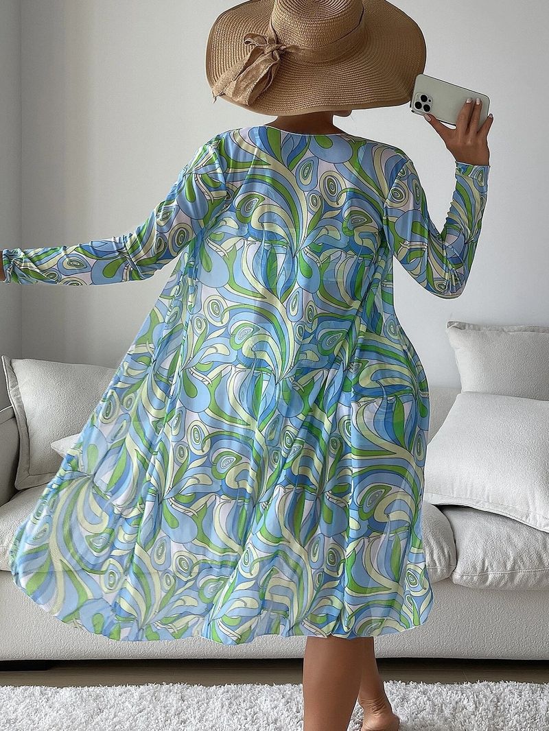 Damenbekleidung Badeanzug Damen Split Dreiteiliges Set Hohe Taille Langarm Netz Promi Anzug Bluse Sexy Bikini_voghion.com