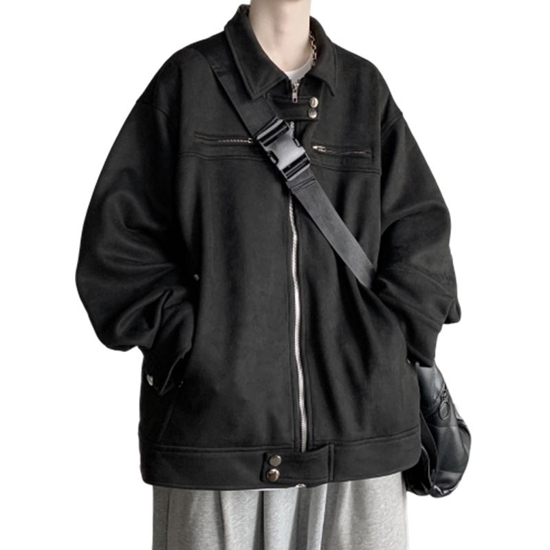 American Style Dark Gray Suede For Men's Autumn And Winter Thick Trendy Brand High-End New Jacket_voghion.com