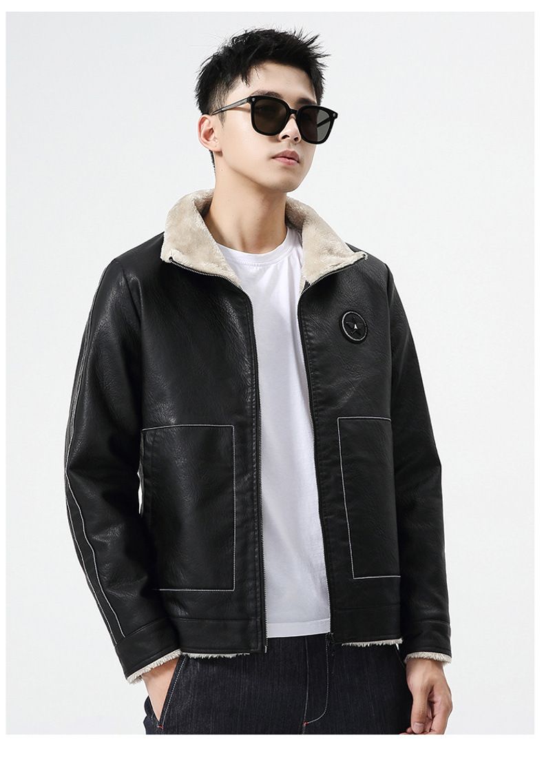 Winter Hübsche Große Gänseleder Casual PU Leder Herren Plus Samt Dicker Warmer Mantel Winddichte Motorrad Große Lederjacke_voghion.com