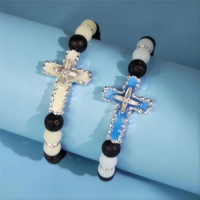 Luminous Cross Bead Bracelet for Women Men Fashion Punk Hiphop Glow in the Dark Jewelry Accessories_voghion.com