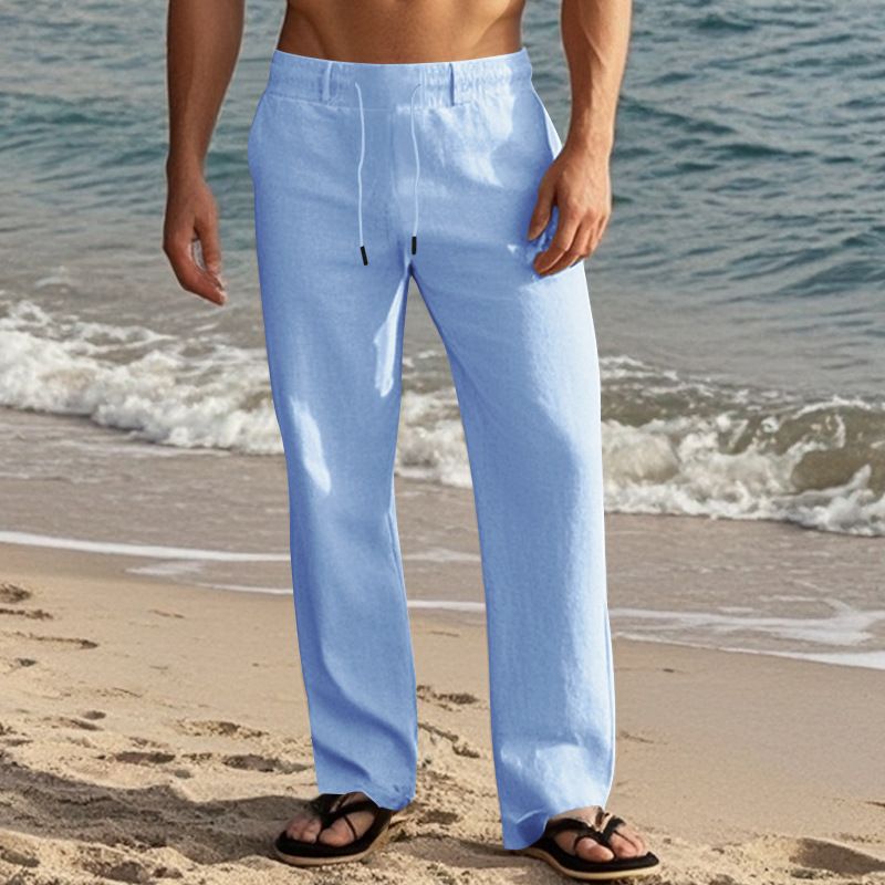 "Freizeithose aus Leinen für Herren - Atmungsaktive Sommerhose mit gerader Passform für Outdoor- und Strandkleidung (Weiß, Schwarz, Grau, Khaki, Armeegrün)"_voghion.com