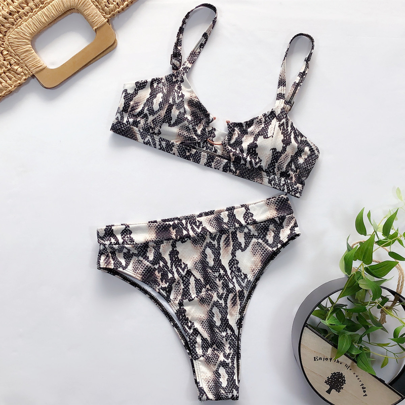 Maillot de bain femme maillot de bain fendu vert imprimé léopard bikini nouveau maillot de bain couleur unie_voghion.com
