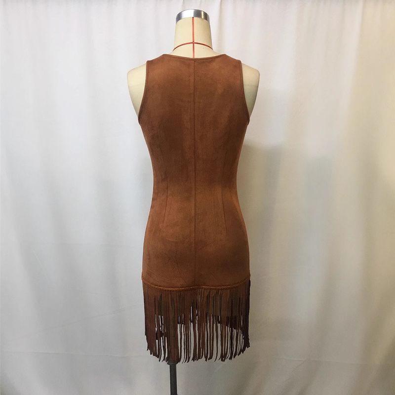 Nuovo abito aderente con frange e spalline a V profondo sexy da donna_voghion.com