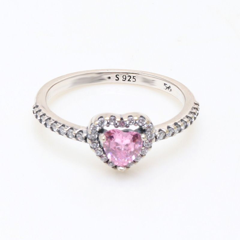 New White Copper Shining Luxurious Pink Light Noble Heart Dia Stacking Ring Gift Female_voghion.com