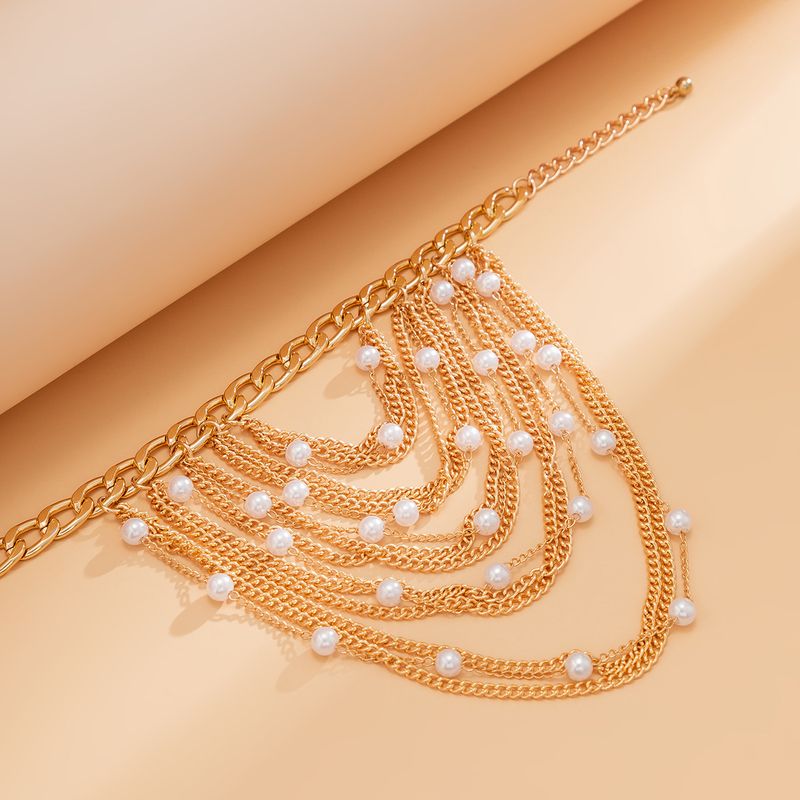 Schuhzubehör Schmuck Temperament Mehrschichtige Quaste Hip Hop Fußkette Für Frauen Übertrieben Perle Geometrische Kette Schuhkette_voghion.com