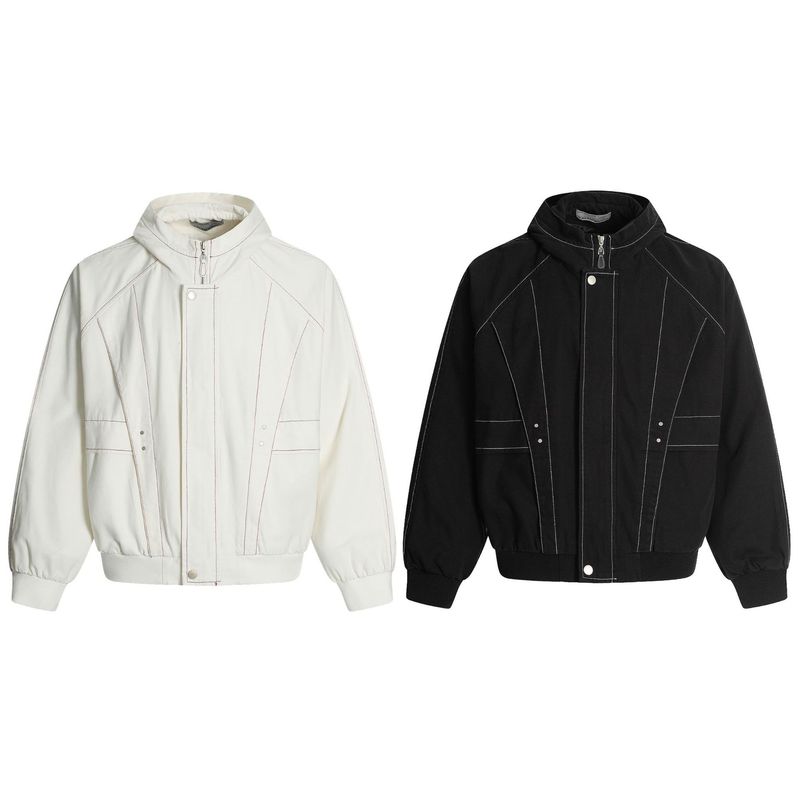 Eon Modish 25 Autumn New American Fashion High Street Personality Split Color Block Design Jacket Coat_voghion.com