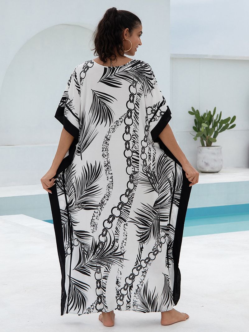 Kadın Baskılı Rayon Plaj Elbisesi - UPF Korumalı Uçuşan Boho Kimono Bornoz (Tek Beden, Hafif ve Nefes Alabilir)_voghion.com