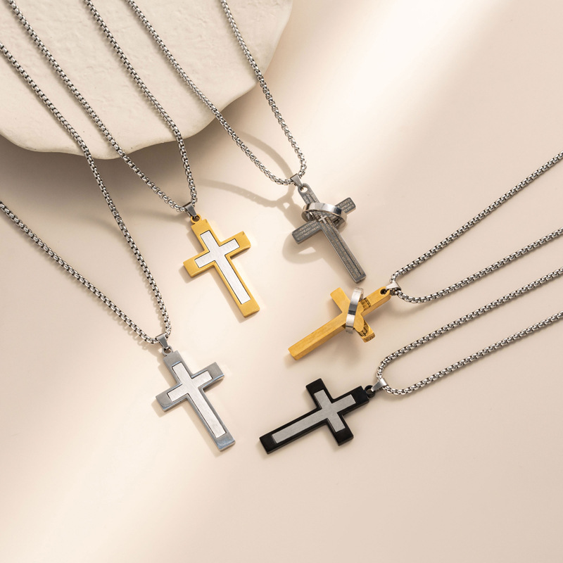 High quality popular titanium steel cross pendant men and women hip hop punk explosive stainless steel sweater chain_voghion.com