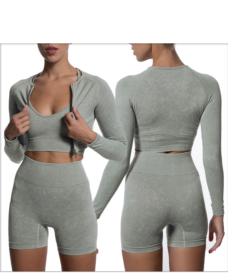 Vêtements de Fitness pour femmes, sans couture, lavés au sable, vêtements de yoga, soutien-gorge de sport, pantalons de course, combinaison courte de yoga_voghion.com