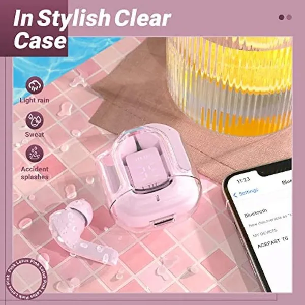 Fashion Transparent Earphones Bluetooth 5.3 Wireless Earbuds,Dual Stereo Headphones 24hrs Play Time Microphone Mini in-Ear Earbuds with Charging Case_voghion.com