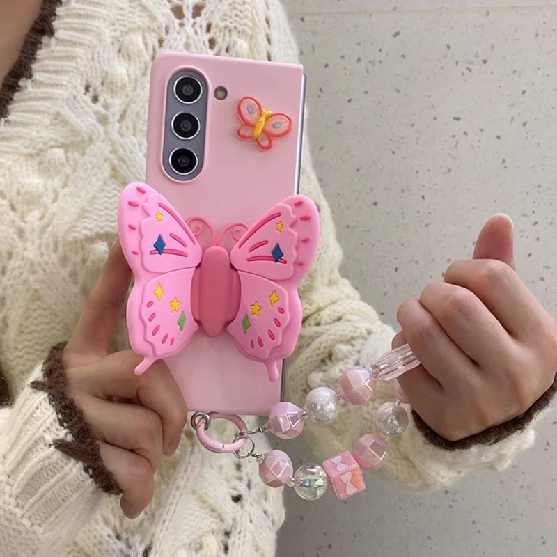 Für Samsung Galaxy Z Fold 3 4 5 süße Dame Schmetterling Halterung Ständer Anti Fall Candy Perle Handgelenk Telefon Fall Abdeckung_voghion.com