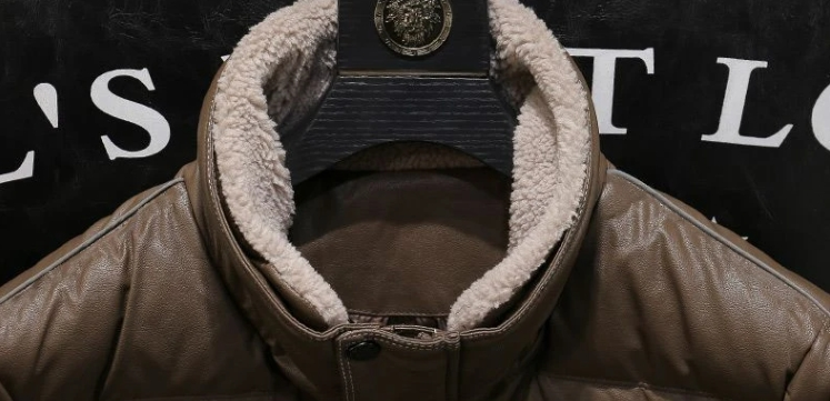 Leder Daunenjacke Herren Stehkragen kurz 2024 Winter neu dick warm Trend Lammwolle Kragen Mantel_voghion.com
