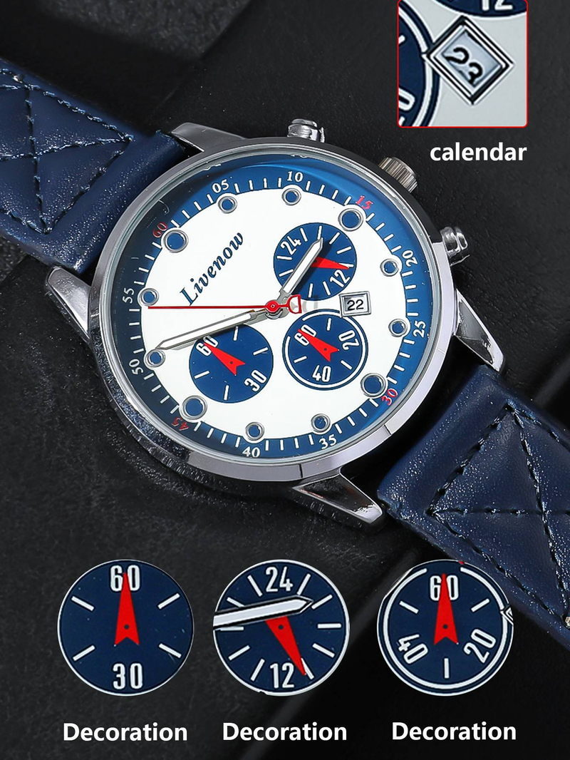 Men's Quartz Watch Date Display Casual Style Leather Strap Gift for Men_voghion.com