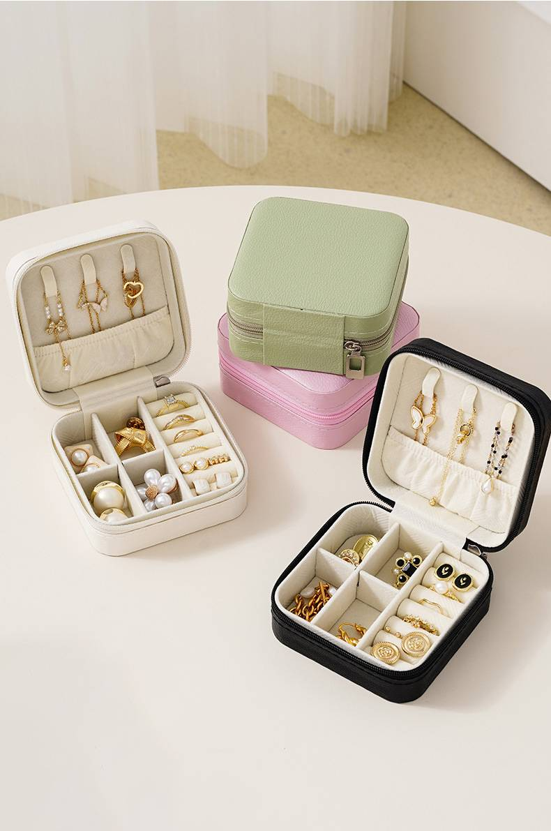 Schmuckschatulle für die Familie, tragbar, kleine Aufbewahrungsbox für Halsketten, Ringe und Ohrringe, für unterwegs, niedlicher Schmuck_voghion.com