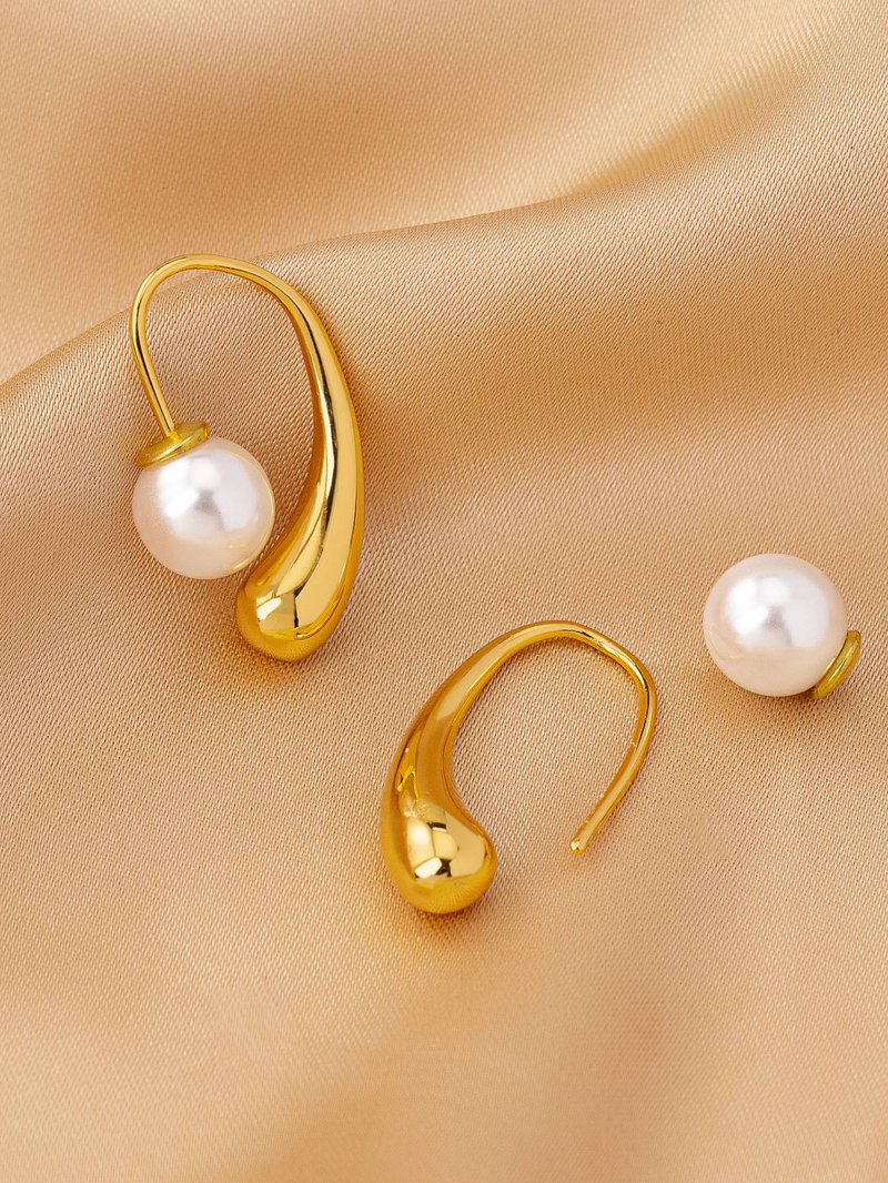 Ein Paar französische elegante zarte Messing vergoldete kleine Tropfen Ohrhaken Ohrringe mit kaltem Temperament_voghion.com