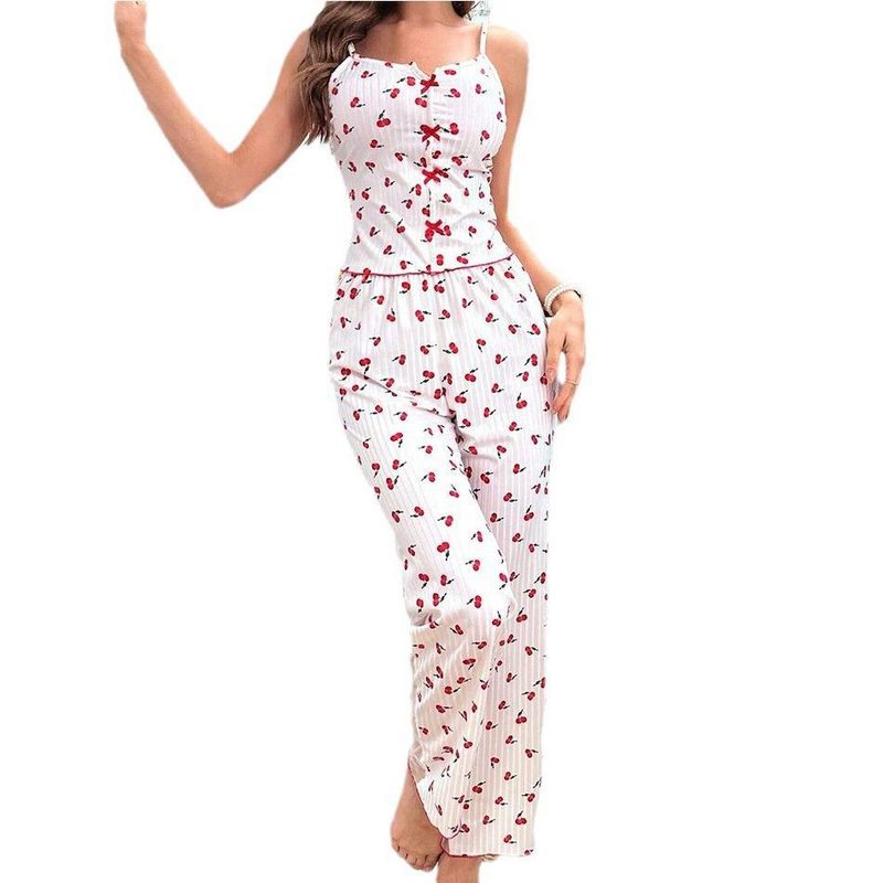 Women's Sleepwears New Sexy Mesh Stitching Printed Pajamas Two Piece Set Ladies Home Clothes Pajamas_voghion.com