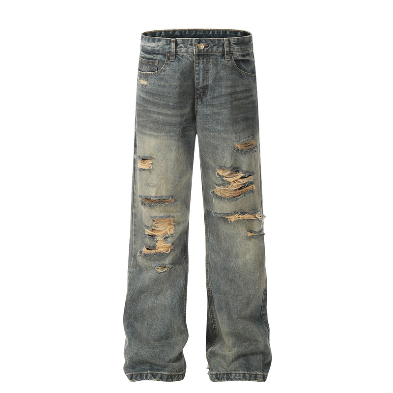 Męska odzież Street High Street Oversize Podarte Retro Zniszczone Uniseks Jeansy_voghion.com