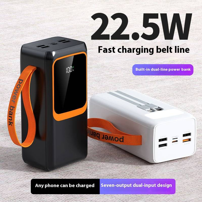 Power Bank 50000mAh With Built-in Cables, 22.5W Super Fast Charging, Portable External Battery Pack For IPhone/Samsung/Android, Multi-USB Output_voghion.com