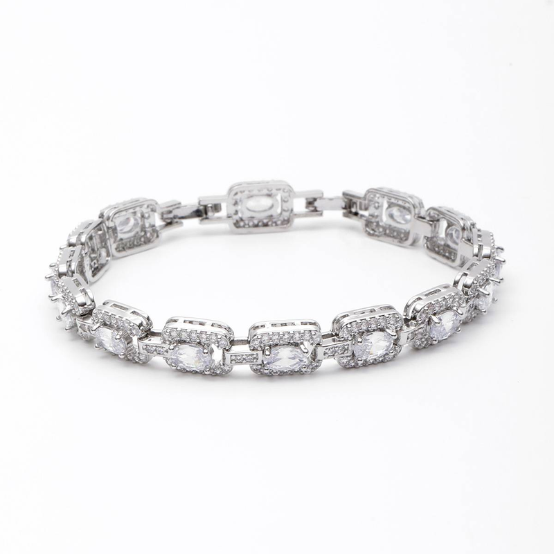 Women's Jewelry Elegant Geometric Zircon Bracelet In Gold Or White Gold Tone, Brass Base With Electroplated Finish, Perfect For Travel And Gifting_voghion.com