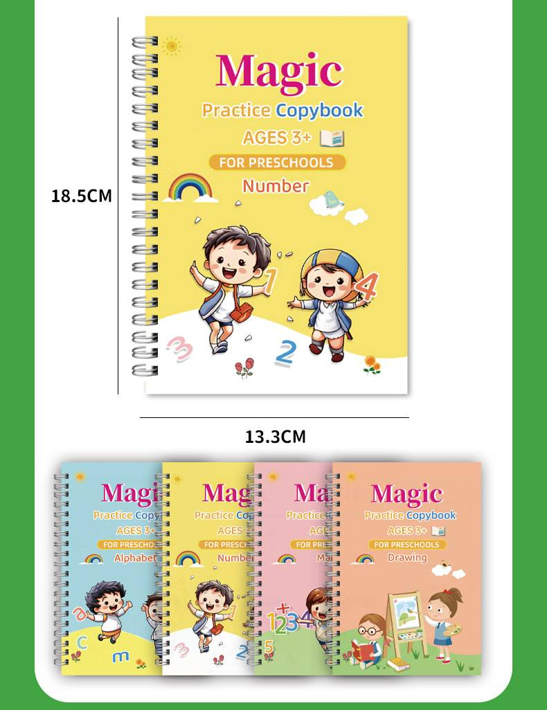 Tutuyu Groove Handwriting Practice Book Set For Kids - 4 Preschool Tracing Workbooks With Pencil, Refills & Grip Trainer (18.8x13cm)_voghion.com