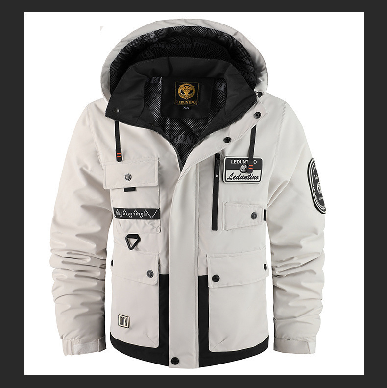 Herrenbekleidung Winterparka mit Kapuze, wasserdichter Außenschicht und Polyesterfüllung, warmer, verdickter Mantel für Outdoor-Aktivitäten (Beige, Blau, Kastanienbraun)_voghion.com