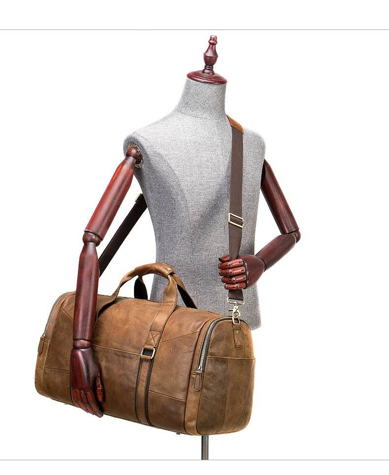 Men's Vintage Leather Travel Duffle Bag - Large Capacity 20-35L, Durable Genuine Leather, Classic Brown & Black For Gym, Outdoor & Business Trips_voghion.com