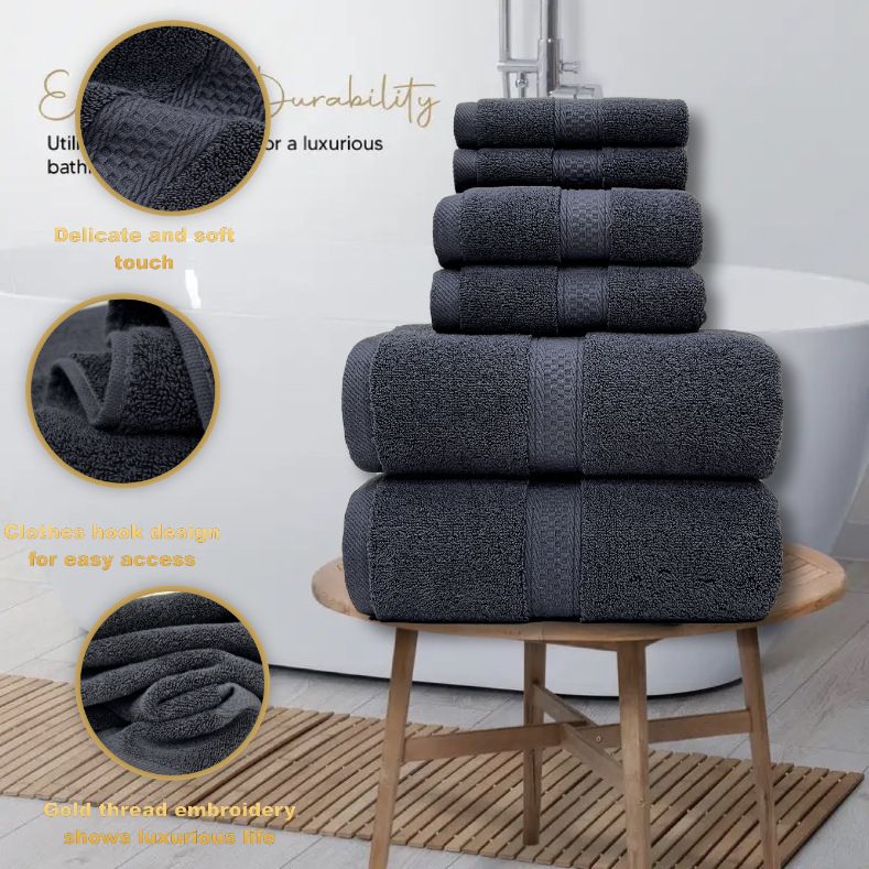 Pure Cotton Household Towel Set (6 Pieces), Including Bath Towels, Face Towels, Shower Towels And Hand Towels_voghion.com
